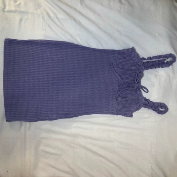 Purple trendy waffle print picnic bodycon dress - Picture 2 of 4